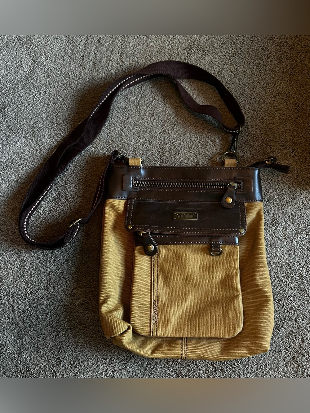 Chala Brown Canvas Crossbody Purse